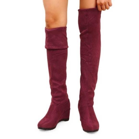 YASIRUN Wine Over-the-Knee‎ Knit-Shaft Boot va - Picture 1 of 16